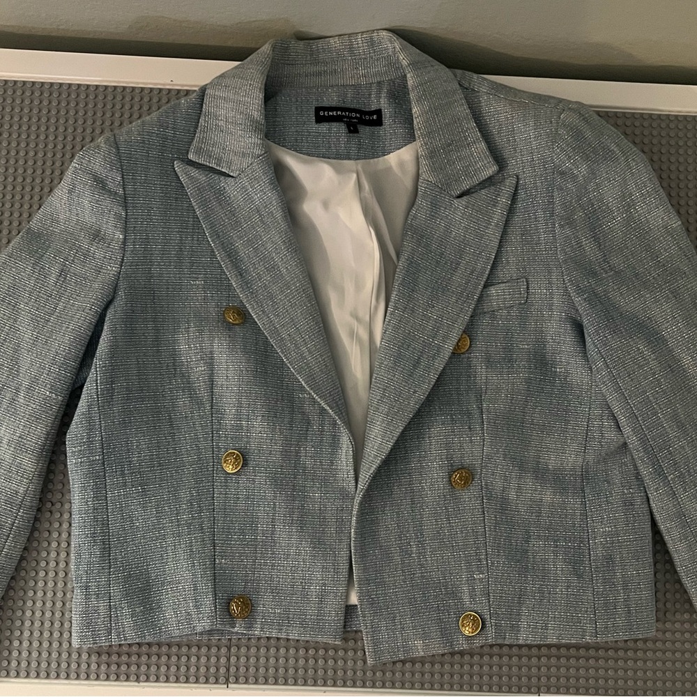 Generation Love Cropped Double-Breasted Blazer with Gold Buttons – Size L